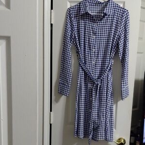 IN GREAT CONDITION!  WORN ONCE!  SHEIN Blue and White Gingham Long Sleeve Dress